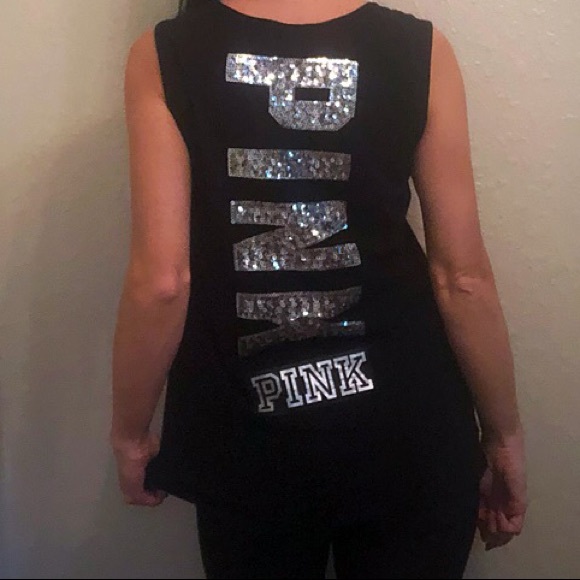 PINK Victoria's Secret Tops - {Victoria Secret} Pink sequins logo shirt S